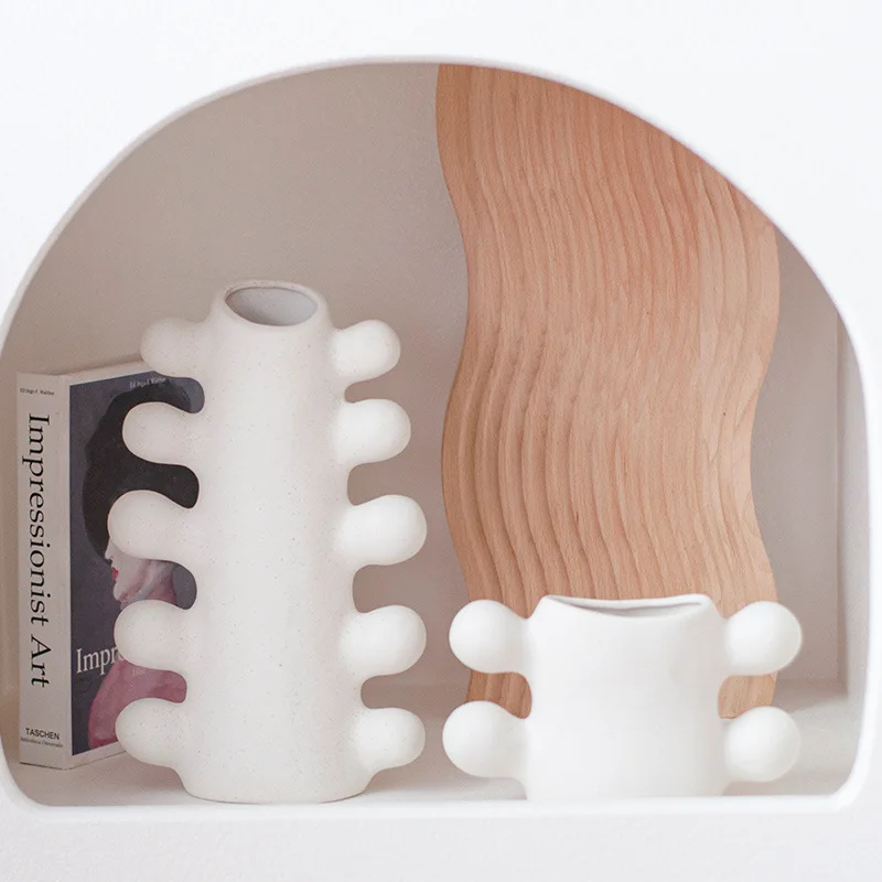 Домашний декор керамическая ваза для цветов С КАКТУСОМ белая керамика украшение