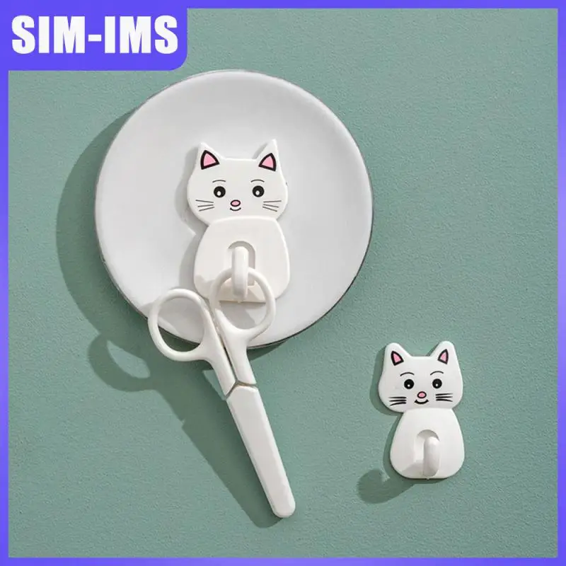

2/4pcs Environmentally Friendly Seamless Paste Hook Abs Paste Hook Cute Cat Shape Strong Door Wall Hanger Household Accessories