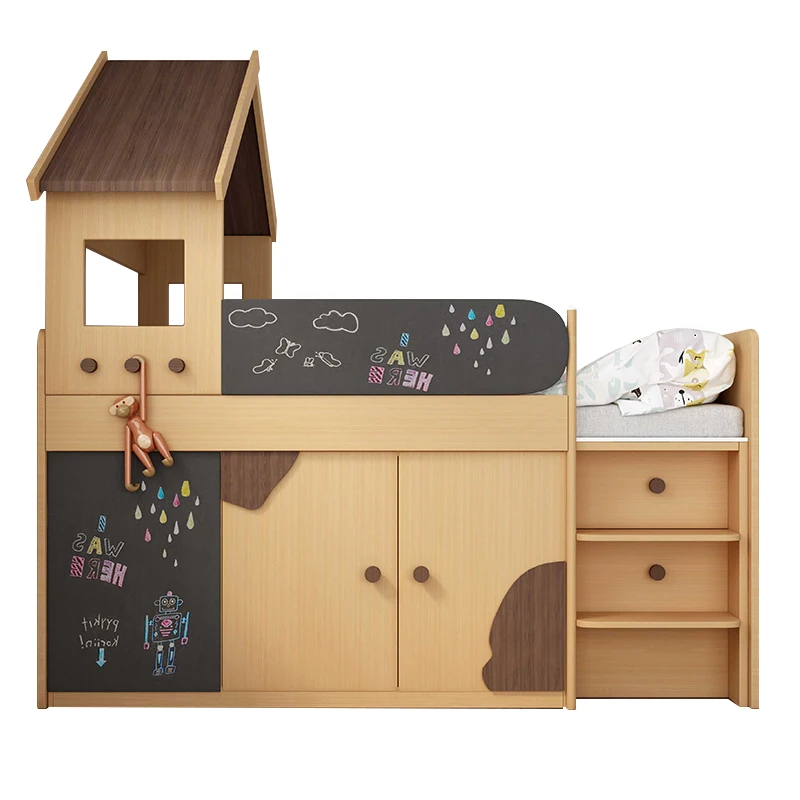 Многофункциональная комбинированная детская кровать полувысокий шкаф