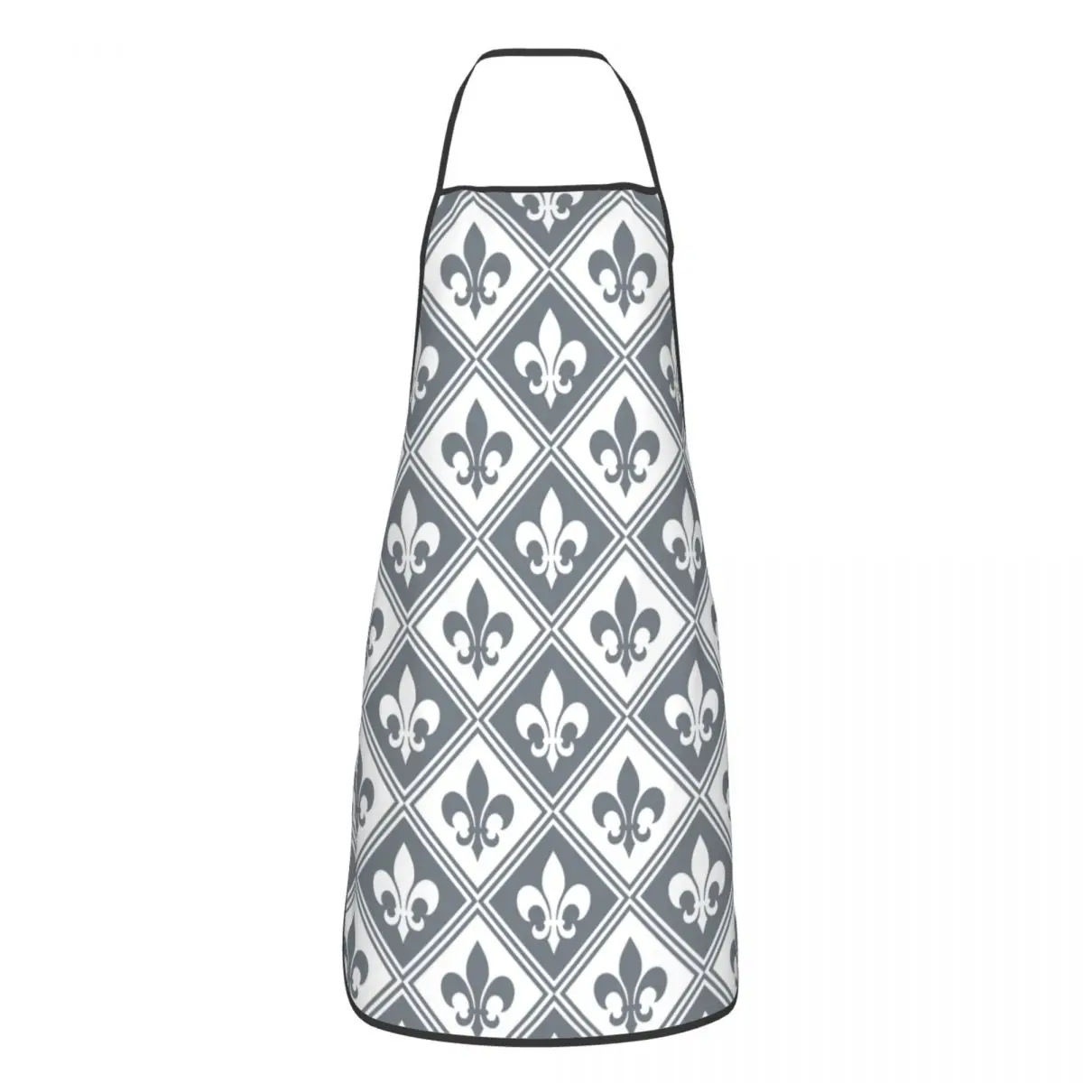 

Cool Grey Fleur De Lis And Diamond Pattern Kitchen Chef Cooking Baking Apron Women Men Lily Floral Tablier Cuisine for Gardening