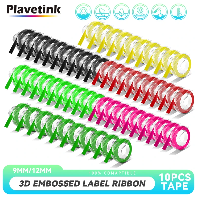 

PLAVETINK 10 шт. многоцветные совместимые с dymo 3D рельефные ленты 9/12 мм DIY Пластиковые фотообои для Dymo 1540 Motex E101