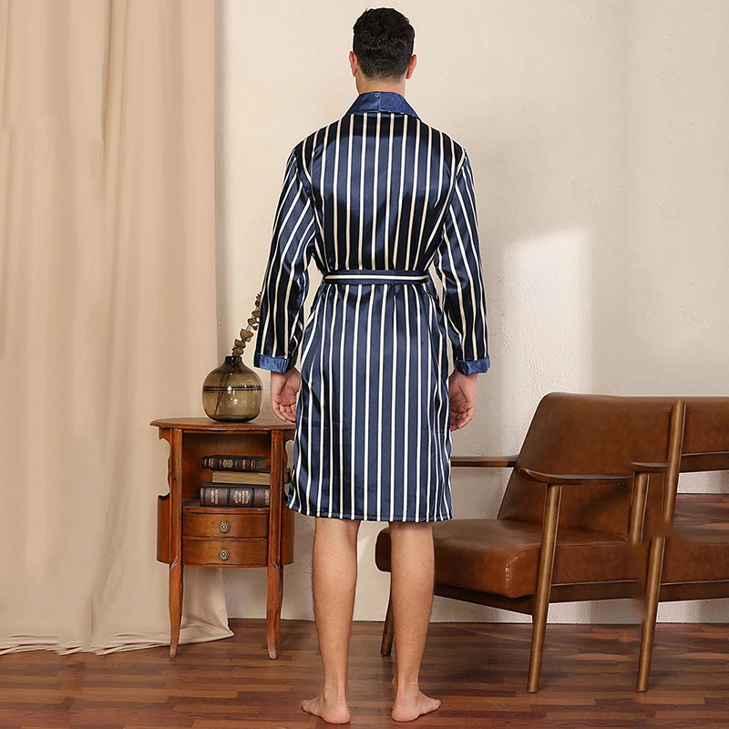 Men's Silk Nightgown Shorts Two Piece Suit Summer Thin Long Sleeve Soft Comfort Men Pajamas Men's Plus Size Bathrobe