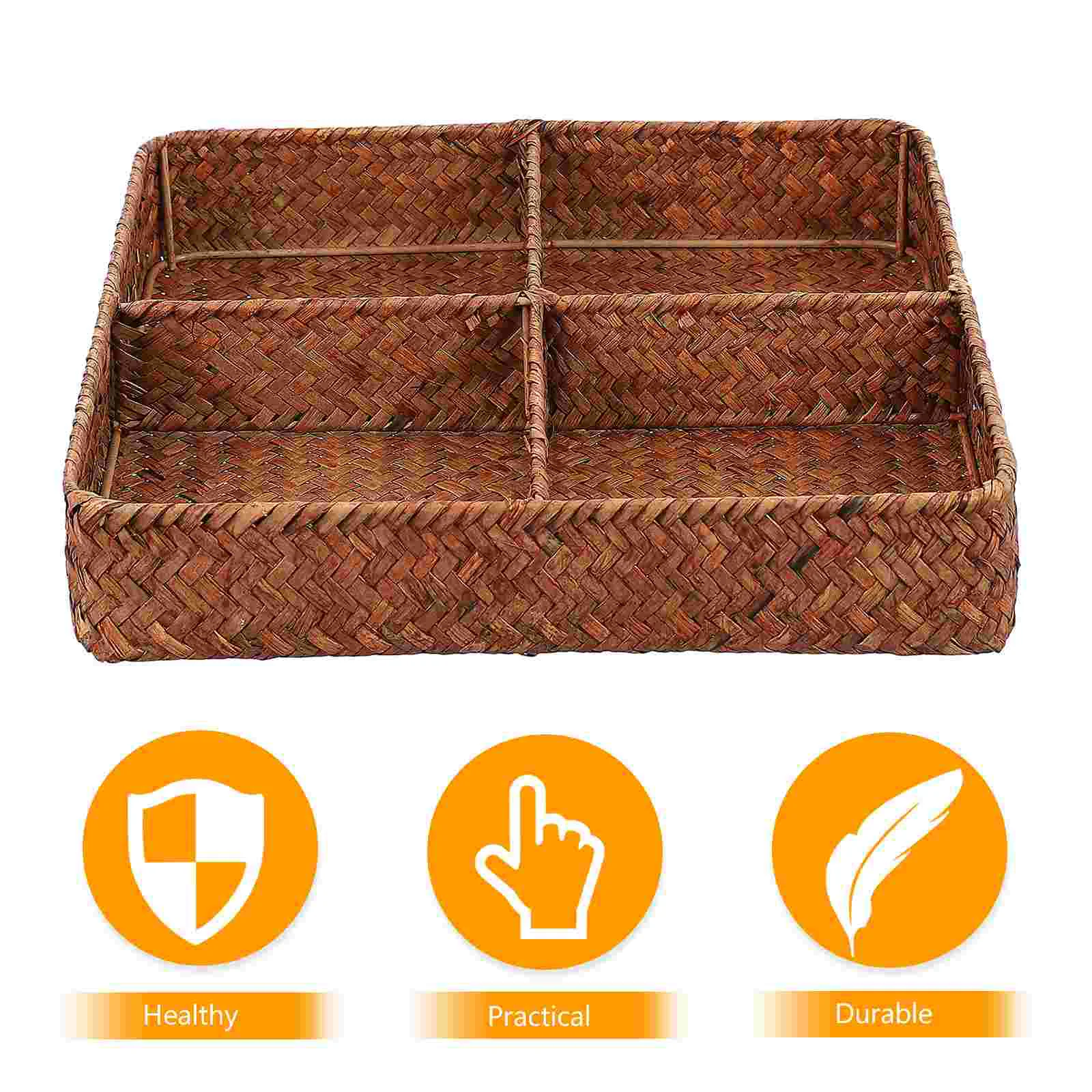 

1PC Home Four-compartment Storage Basket Chic Woven Fruit Cosmetics Storage Box