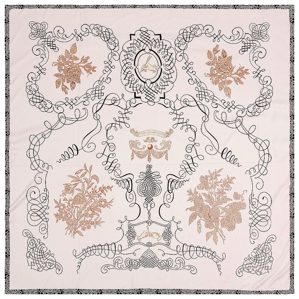 

130CM Silk Scarf Women tassel fortune tree Print Stoles Square Scarves Wraps Large Bandana Kerchief Hijabs Female Silk Foulards