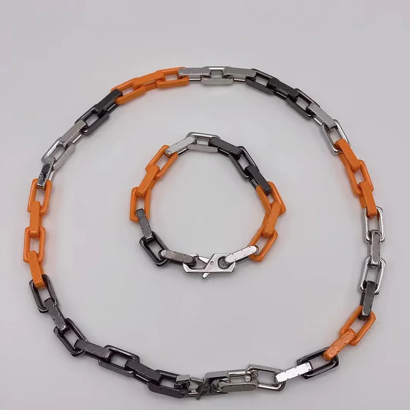 

Fashion and Personalized Black Silver Orange Colorful Chain Bracelet Necklace for Men and Women Pure Silver Charm Jewelry Set