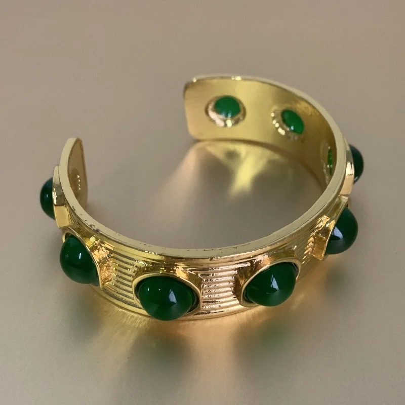 FFLACELL роскошный винтажный металлический широкий браслет с имитацией драгоценных