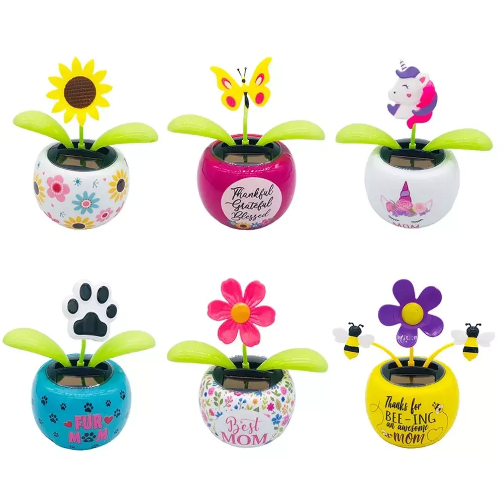 Fashion Solar Powered Dancing Flower Swinging Animated Bobble Dancer Toy Car Decor Kids Toys Gift