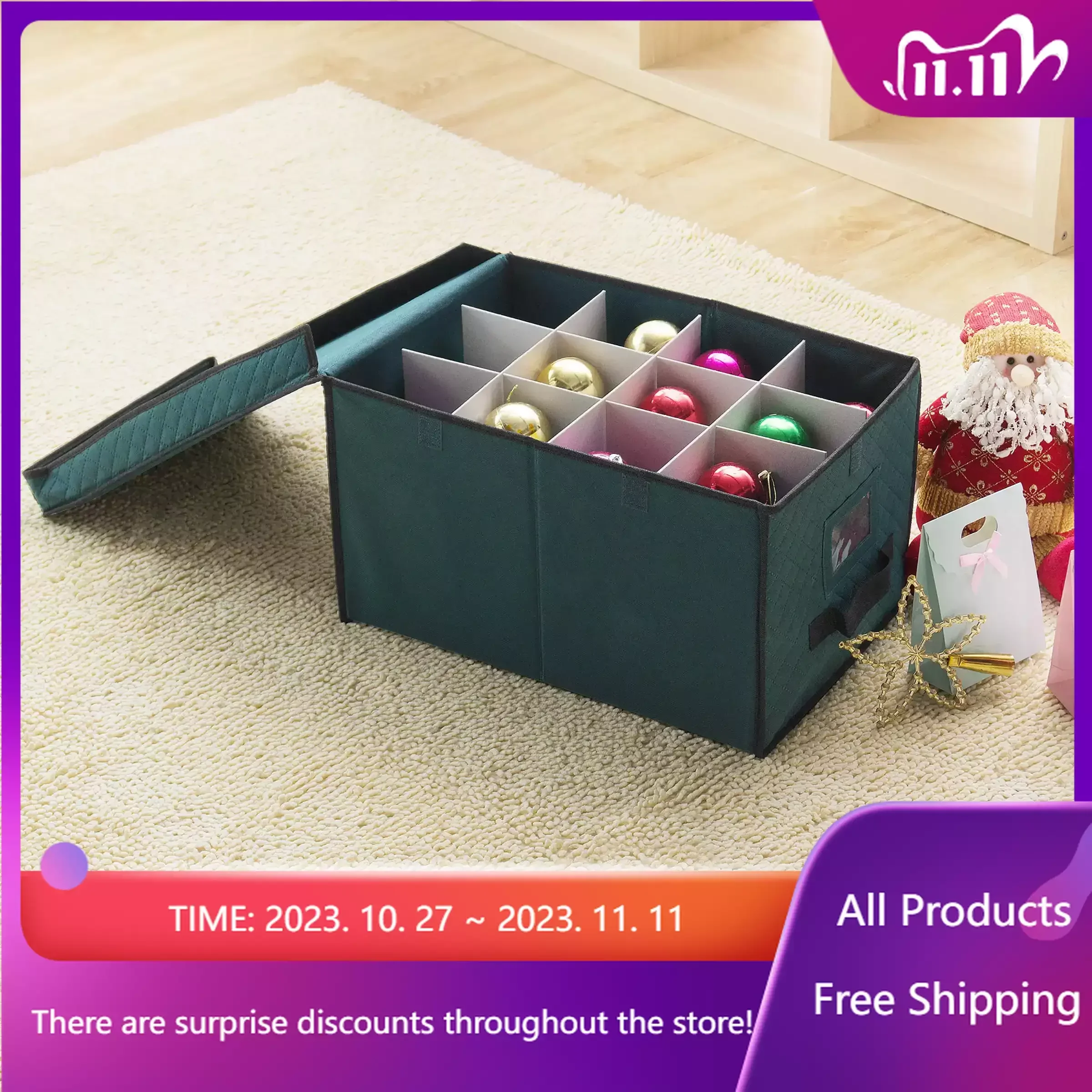 

Elf Stor Green Christmas Ornament Storage Chest Holds 24 Balls w/ 4" Dividers Sales promotion Sales promotion