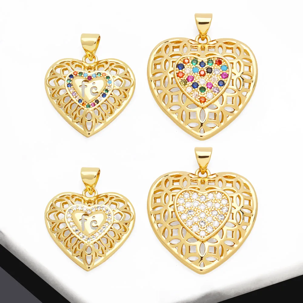 OCESRIO многоцветный Кристальный полый кулон в форме сердца для ожерелья Медный позолоченный FE смелые ювелирные изделия принадлежности pdtb193