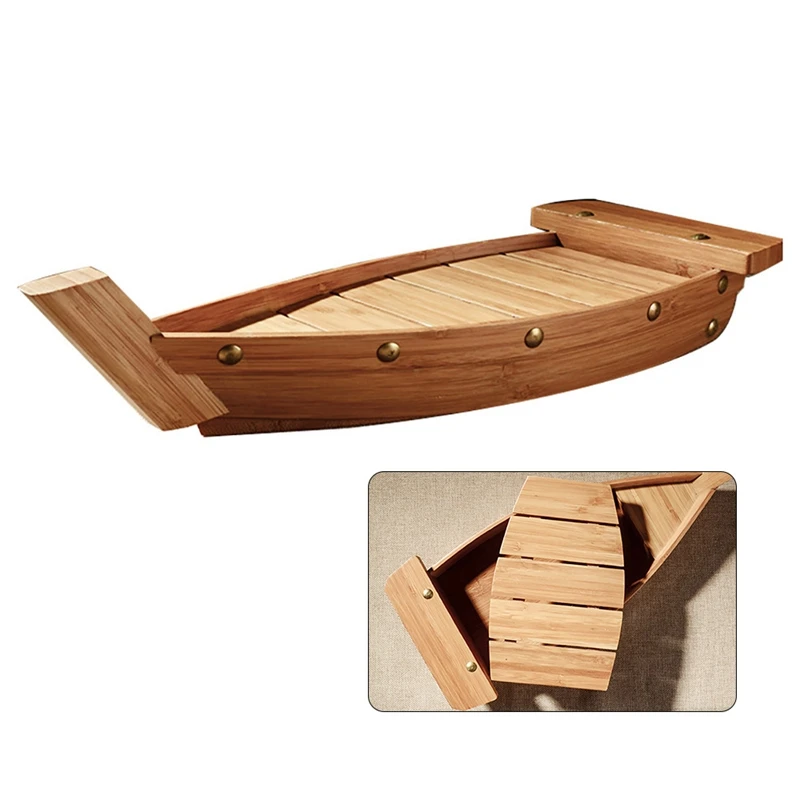 

1Pcs Practical Bamboo Sushi Plate Boat Shaped Dish Japanese Style Snack Tray Serving Dish