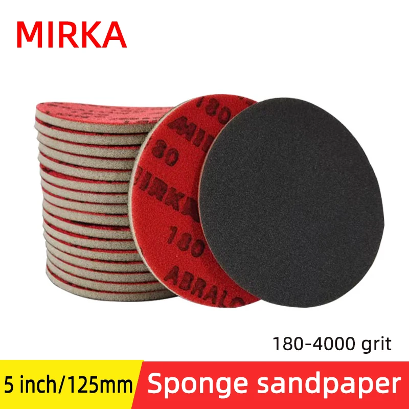MIRKA 5 Inch 125mm Sponge Sandpaper 180-4000 Round Disc Foam Carabiner Ground Cotton Automotive Fine Abrasive