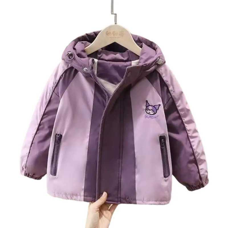 Куртки Sanrios Kuromi Kawaii осенняя одежда для девочек ветрозащитное утепленное пальто