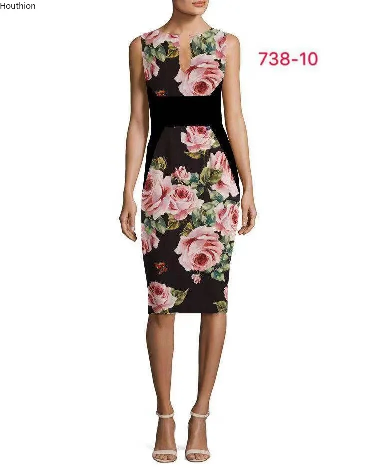 

Летнее женское платье, женская одежда, модная одежда с цветочным принтом, новинка, однотонное соединение со средней талией, быстрая доставк...