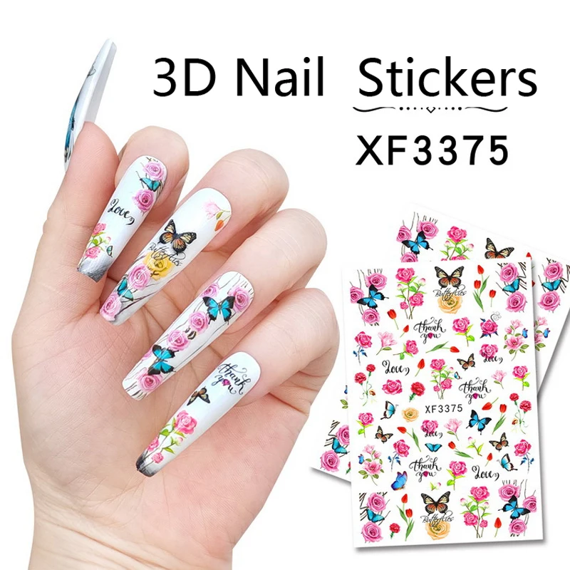 

10PCS Flower Butterfly Nail Art Sticker Donald Duck Cartoon Nail Slider Sun Flower Love Nail Sticker Designer DIY Nail Decal