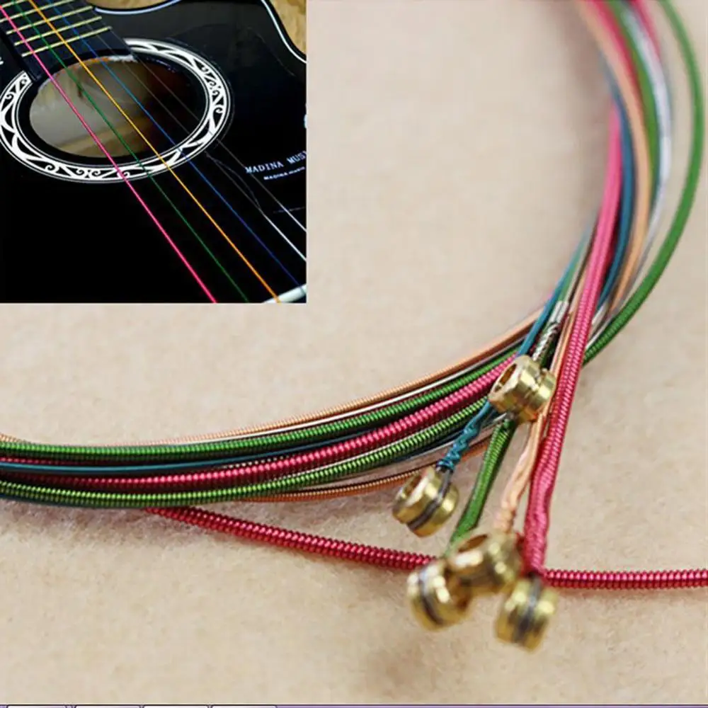 

Perfect 1 Set 6Pcs Rainbow Colorful Color Steel Strings For Acoustic Guitar Parts Accessories