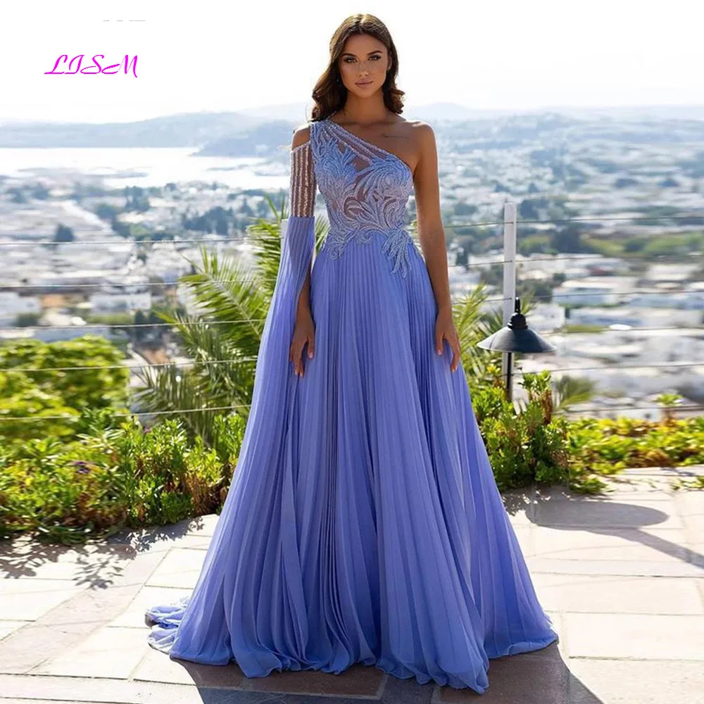 

Lavender Long Prom Dresses 2023 One Shoulder Sleeves Formal Robes De Soiree Elegant Dresses For Women Evening Dresses