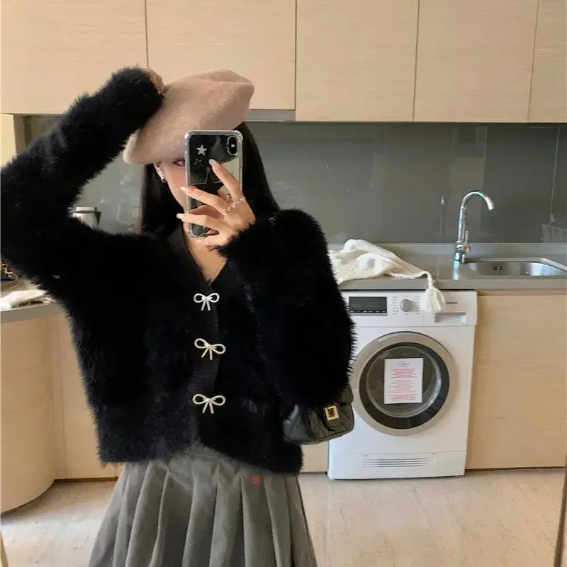 Женские Элегантные свитера норковая флисовая ткань модное пальто в Корейском