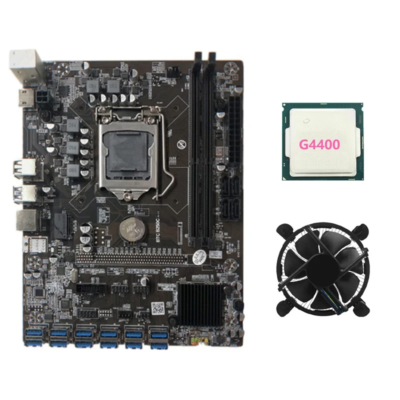 Материнская плата B250C для майнинга BTC с процессором G4400 + охлаждающий вентилятор