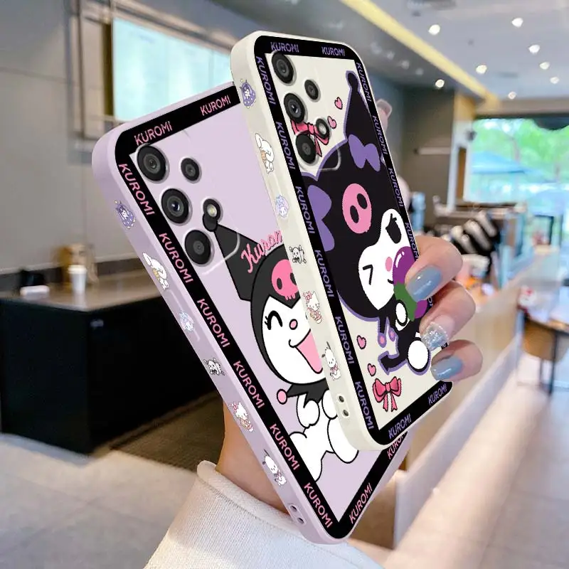 

Sanrio Kulomi My Melody Love Phone Case For Samsung A53 A52 S A33 A32 A51 A71 A21S A13 A73 A50 A72 A23 A12 5G Liquid Left Rope