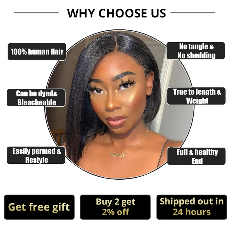 Short Straight Bob Wig Lace Front Human Hair Wigs For Black Women Brazilian 4x4 13x4 Hd Lace Frontal Closure Bob Wig PrePlucked