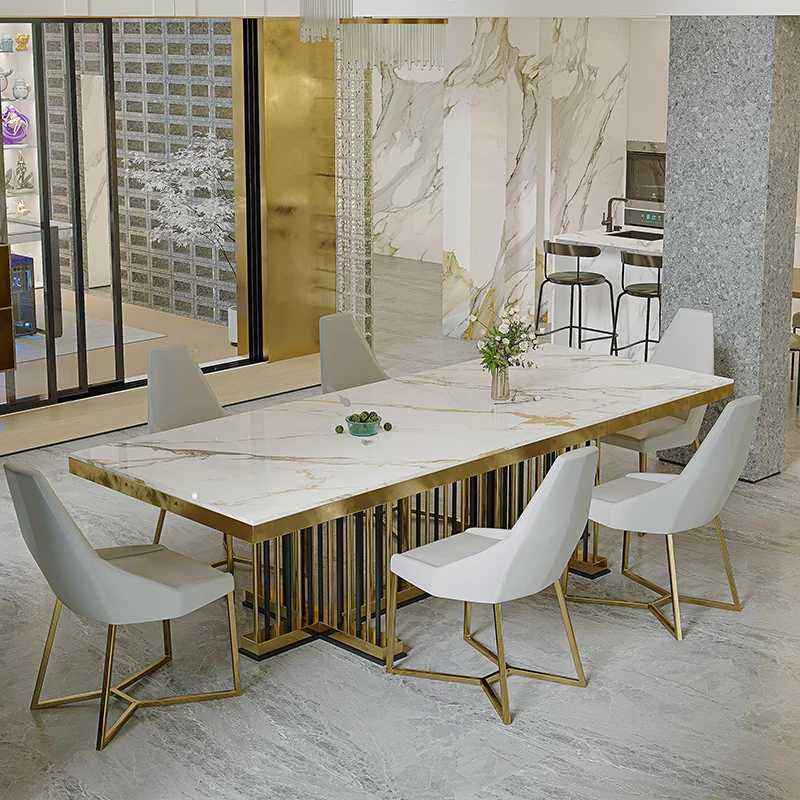 

Italian Luxury bright Slate Dining Table and Chair Combination rectangular Designer simple Modern High-end Table