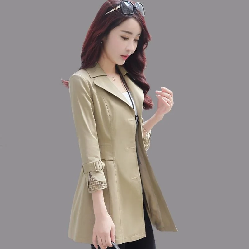 

Mid-length Women's Trench Coat Spring and Autumn Single-breasted Small Jacket British Style Temperament Windbreaker Trench Women