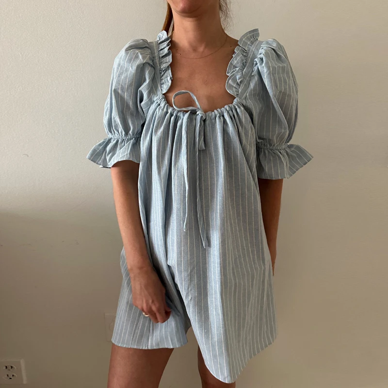 Женское мини-платье Y2K с короткими рукавами-фонариками винтажное боди квадратным