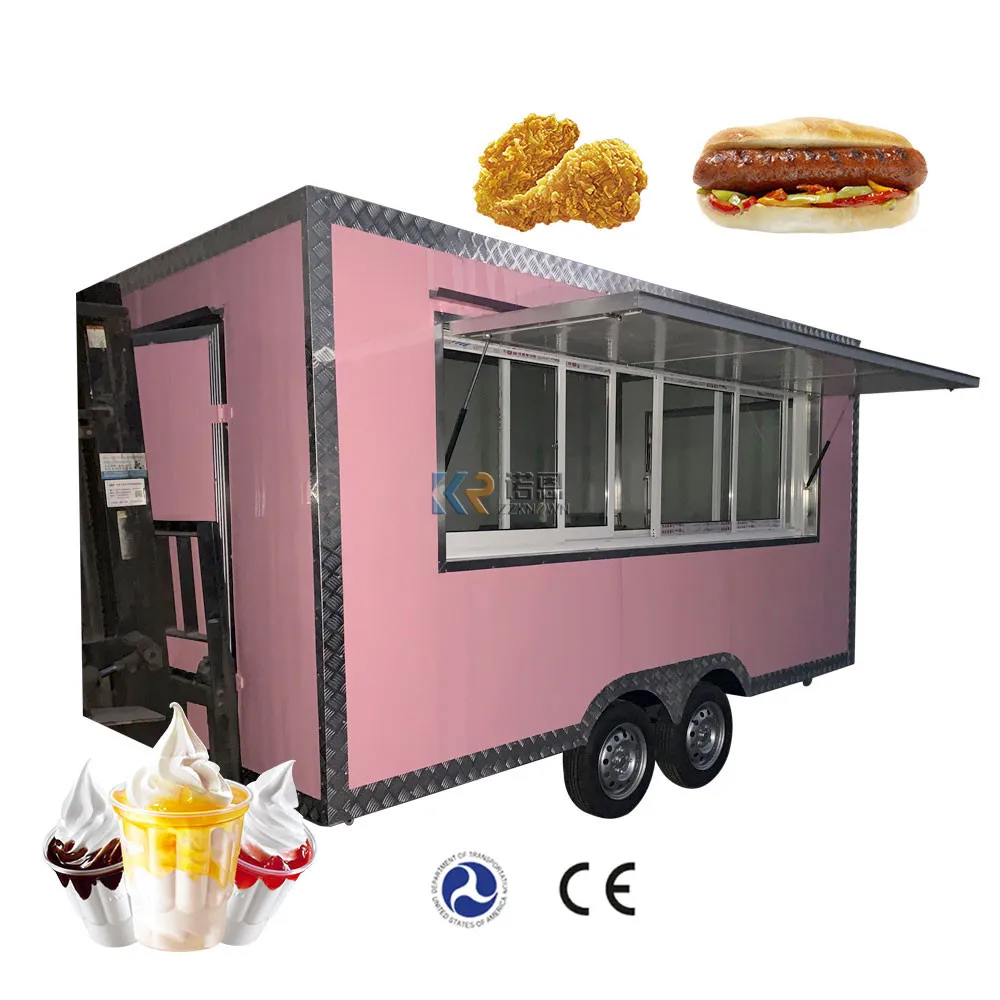 

2023 Food Cart Price Outdoor Australian Standard Trailer Pink Trucks Food Trailer with Full Kitchen Equipments