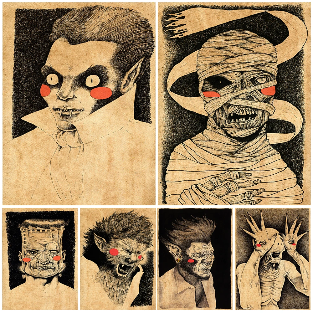 

Vampires,Zombies,Frankenstein,Werewolves Vintage Wall Art Canvas Painting Science Fiction Horror Freak Poster Prints Decoration