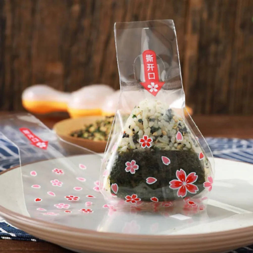 

Japanese Triangle Rice Ball Packing Bag Anti-Fog Sushi Bag Easy Tear Onigiri Wrappers With Stickers Sushi Making Tools