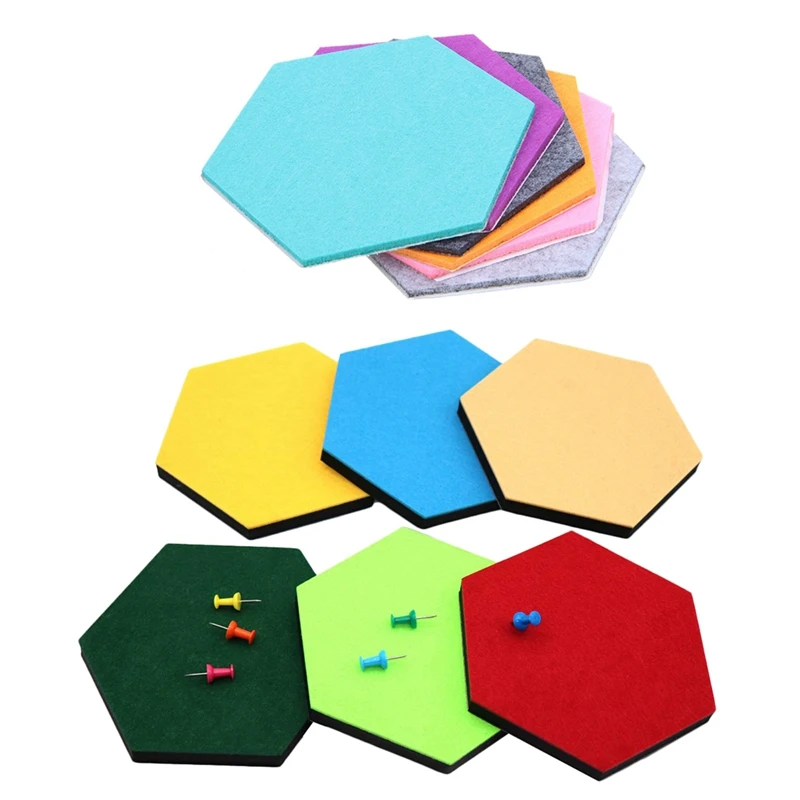 

12 Pack Hexagon Felt Pin Board Self Adhesive Bulletin Memo Photo Cork Boards Colorful Foam Wall Decorative Tiles With 6 Pushpins