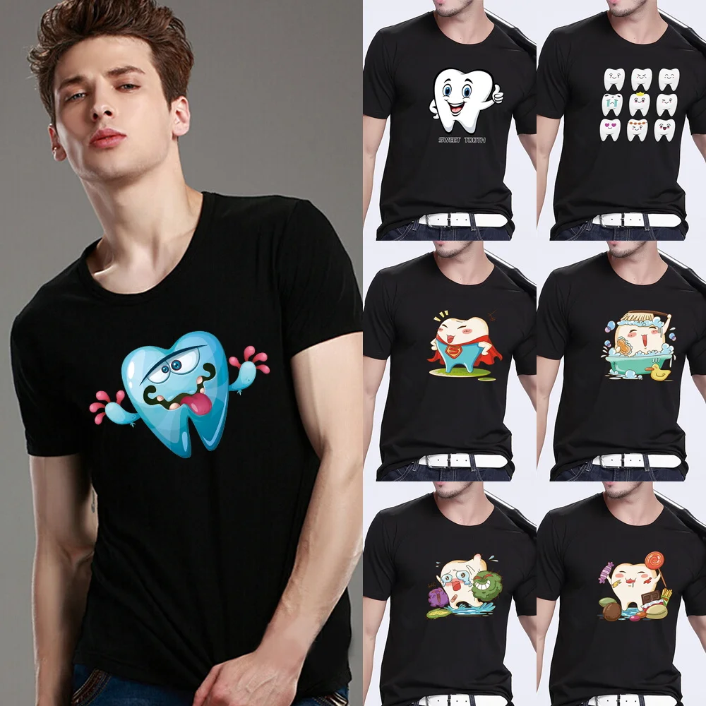 

T-shirt Summer Tops Men 2022 New Round Neck Short Sleeve Tees Casual Breathable Tshirts All-match Shirts Teeth Print Streetwear