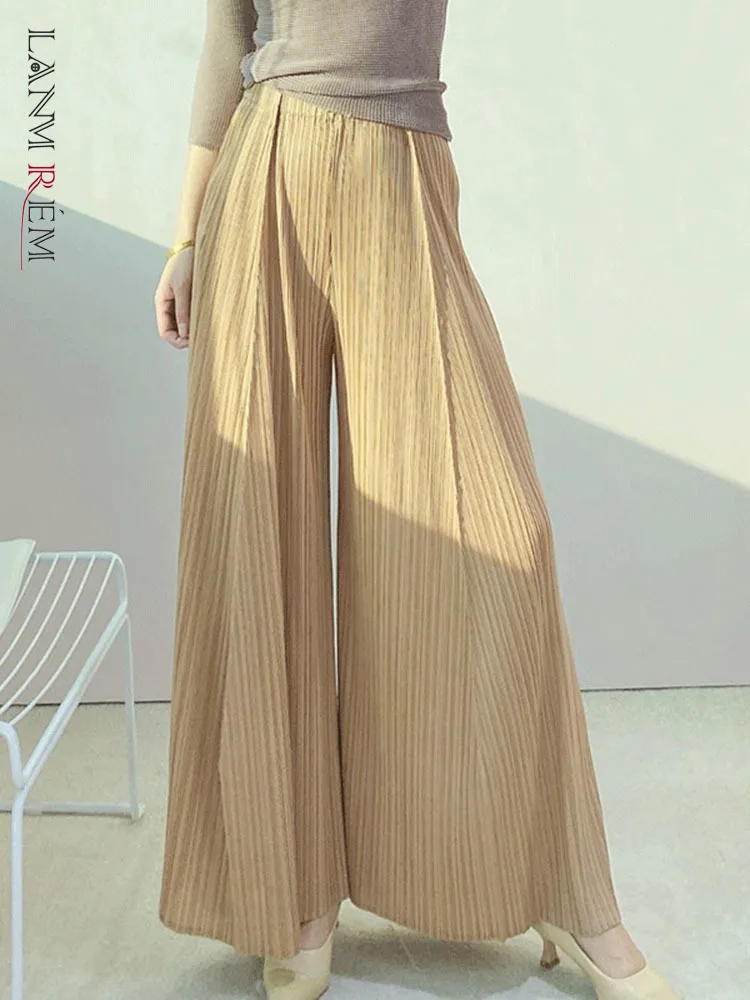 Женские плиссированные брюки LANMREM свободные однотонные с высокой талией модель