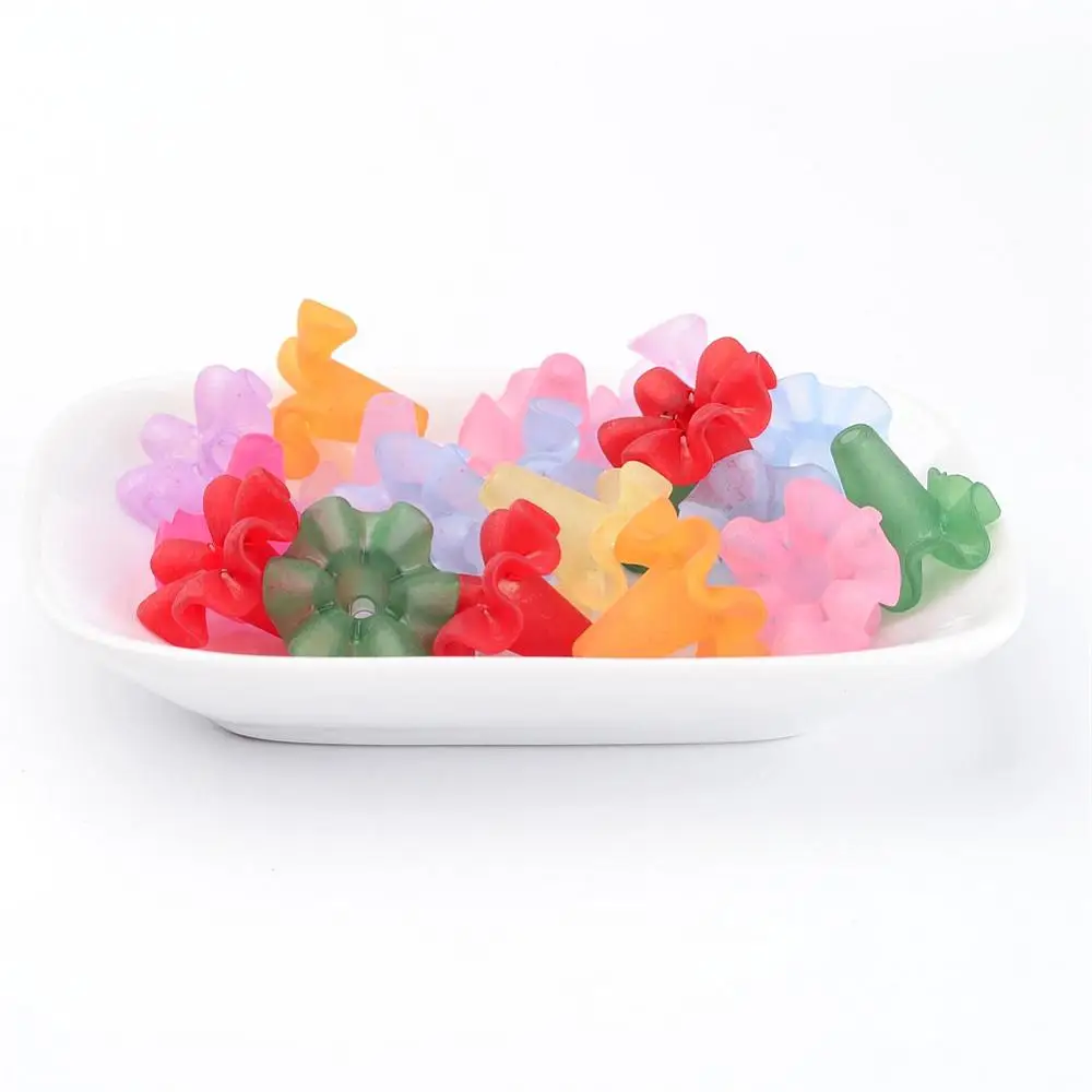 

50PCS Transparent Acrylic Beads Frosted Style Petunia Mixed Color 18x20mm Hole: 3mm