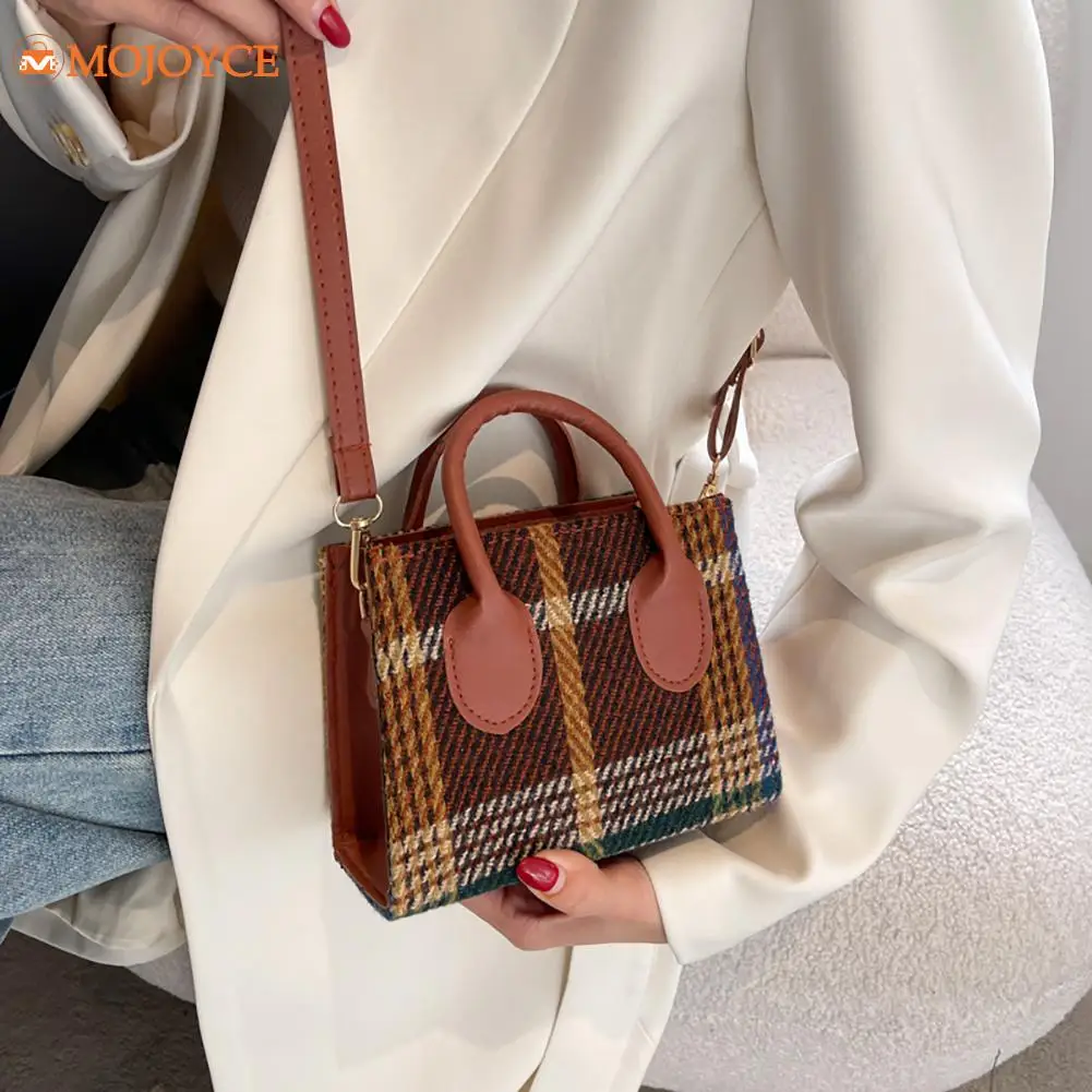 

Женский ретро-кошелек из искусственной кожи, тоут из шерсти и ткани, дамская сумочка дегинер, маленькая клетчатая сумка через плечо, дорожна...