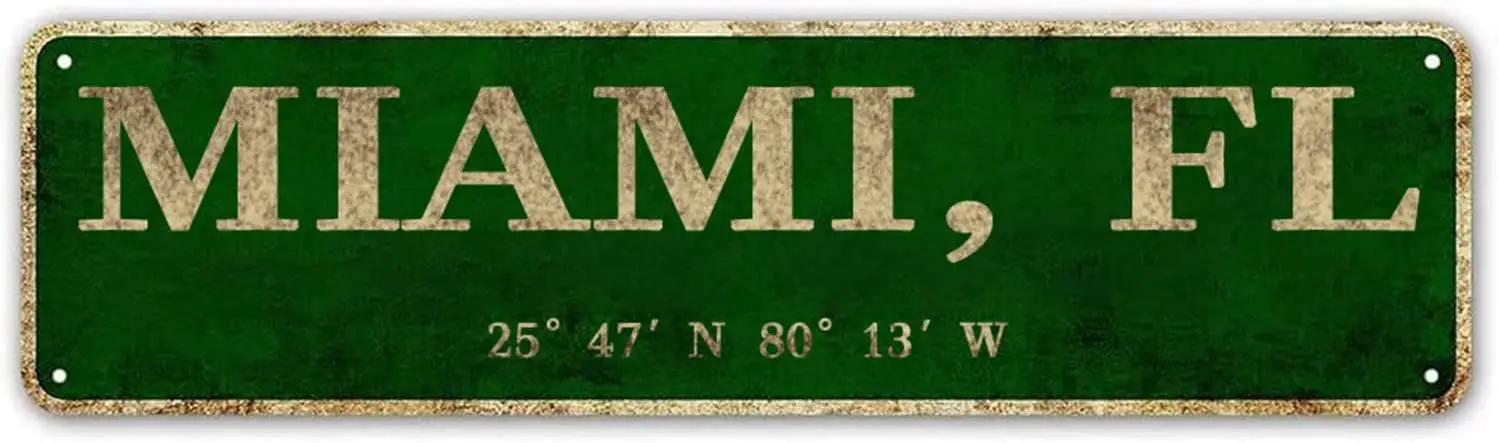 Городской знак Майами FL рустикальная винтажная металлическая искусственная