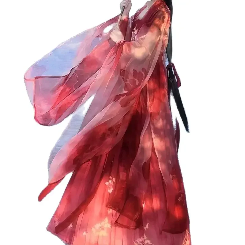 MZ03 Tang System Рубашка длиной до груди с большими рукавами Chebule Юбка Hanfu Женская