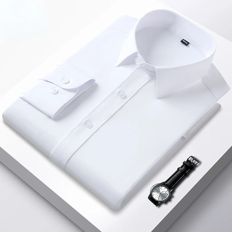 Solid Color Business Casual Elastic Shirt Spring Summer Long Sleeve Professional Young and Middle-aged Fashionable Men's Shirt