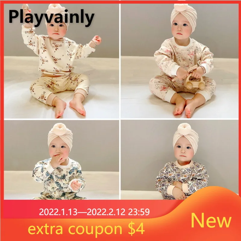 

2022 Spring Baby Girl Boy Pajamas Print Long Sleeves T-shirts+Belly Protection Pant+Cap Newborn Homewear Cotton Sleepwear E1666
