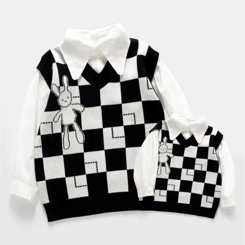 

Family Matching Knit Jumper Mom And Daughter Sweater Mommy And Son Clothes Children Knit Vest Women Sleeveless Knitted Waistcoat