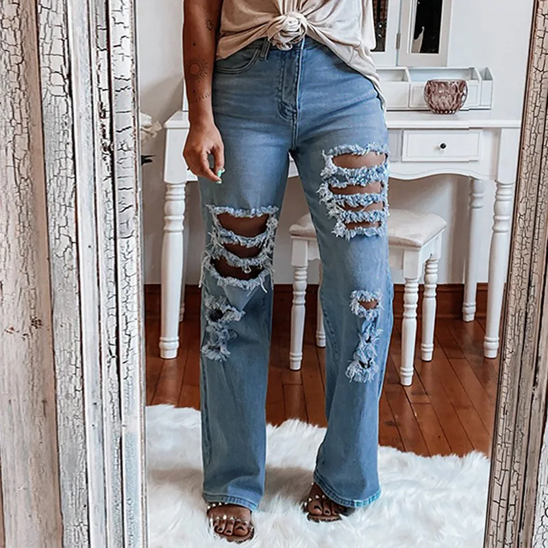 

Spring Unif 2022 Womens Fashion Middle Waist Ripped Flare Leg Jeans Trendyol Women Fairy Grunge Vintage Street Wear