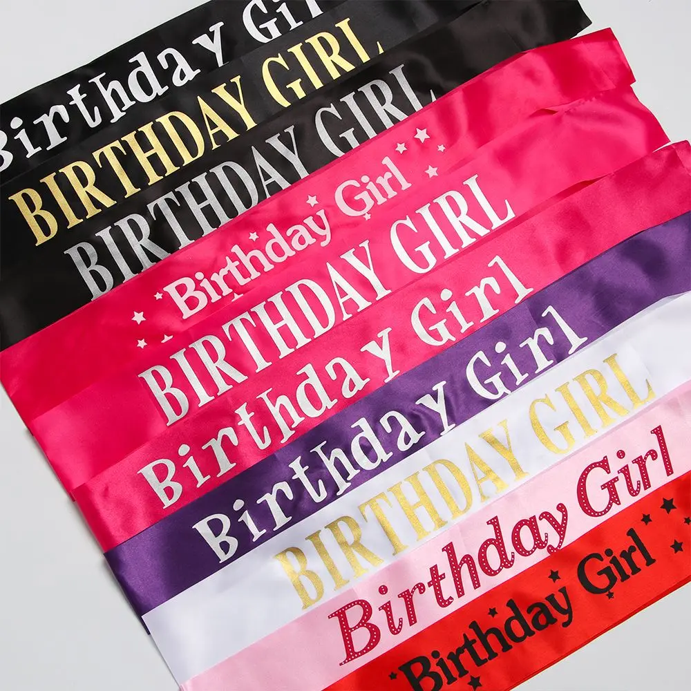 

1pc Birthday Girl Glitter Satin Sash Ribbons Birthday shoulder girdle Happy Birthday Party Accessory Decoration Girl Gifts