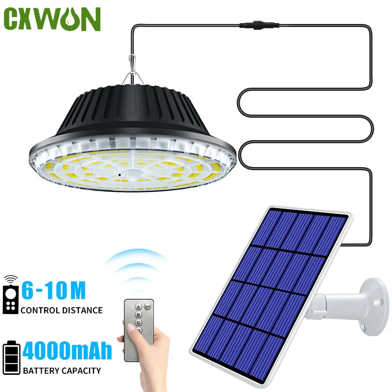 Outdoor Solar Pendant LED Lamp with Motion Detector 5M Cord Detached Solar Panel Lights Waterproof Solar Shed Light for Garage