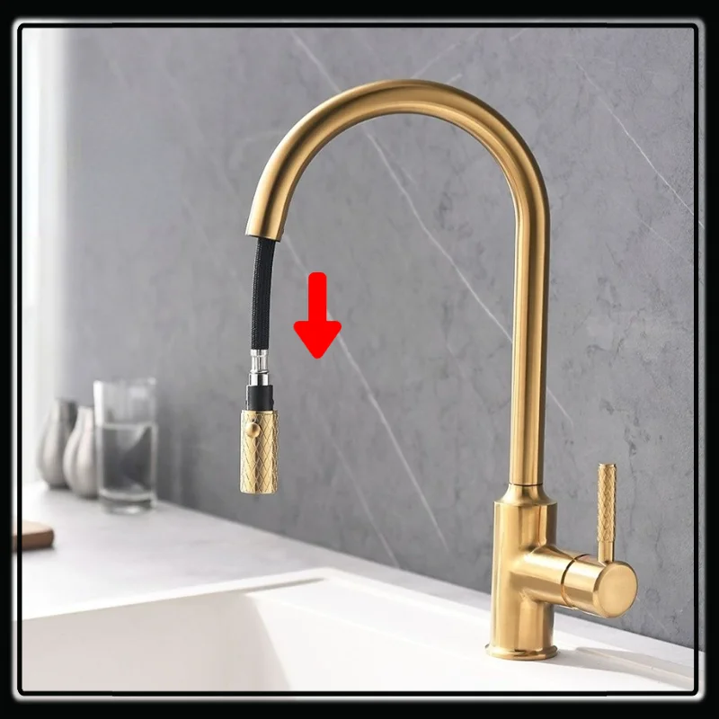 

Brushed Gold Bathroom Basin Faucet Pull Out Brass Vanity Mixer Tap Kitchen Sink Elbow Faucet Pull Down 2 Mode Rotatable Faucet