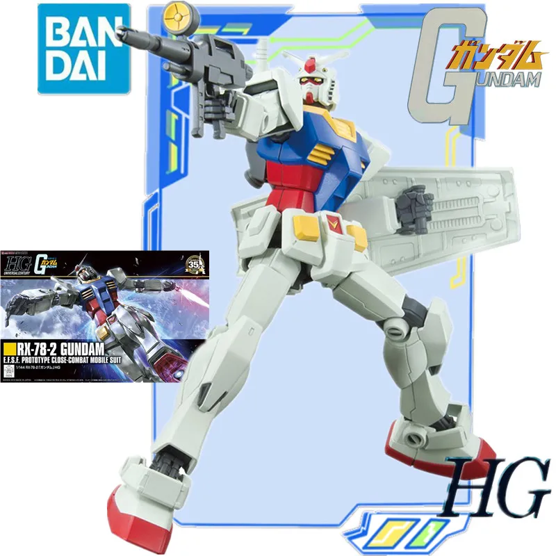 

HG 1/144 Bandai Genuine Gundam Model Kit Anime Figure RX-78-2 Amuro Ray Gundam Set Gunpla Model Action Toy Figure for Children