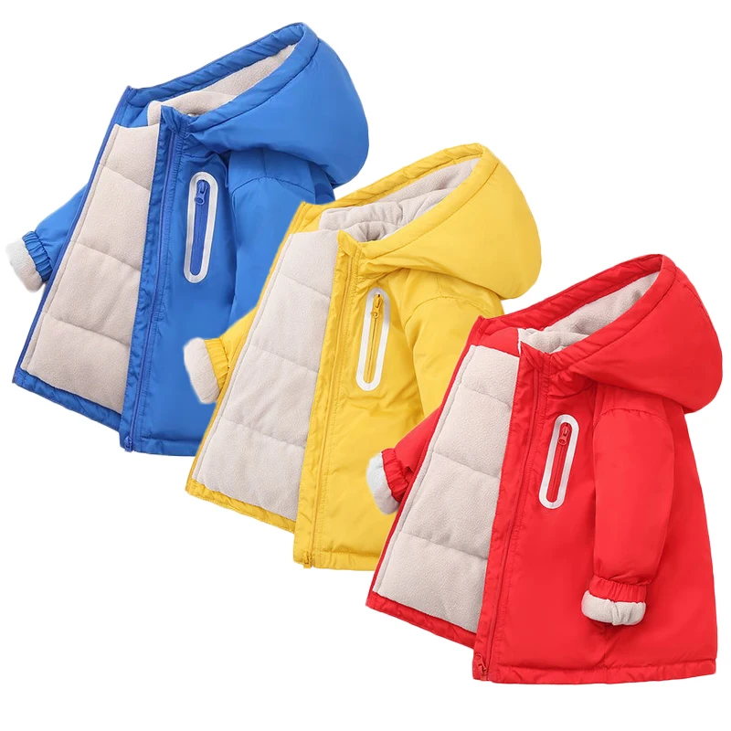 

2 4 6 8 Years Kids Boys Jacket New Autumn Windbreaker Coats For Girls Hooded Outerwear Plus Velvet Warm Winter Children Clothing