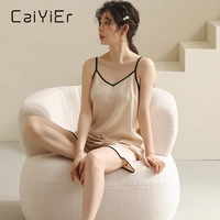 caiyier summer silk pajamas set pure color sleeveless strap nightwear cami top shorts sexy lingerie sleepwear for women m 4xl