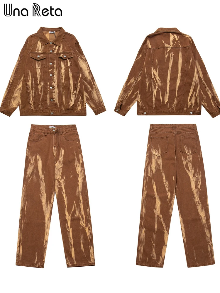 

Una Reta Men Sets New Arrivals Casual Men Clothing Hip Hop Couple Sports Suit Denim Jacket Coat+Pants Two Sets Man Jeans