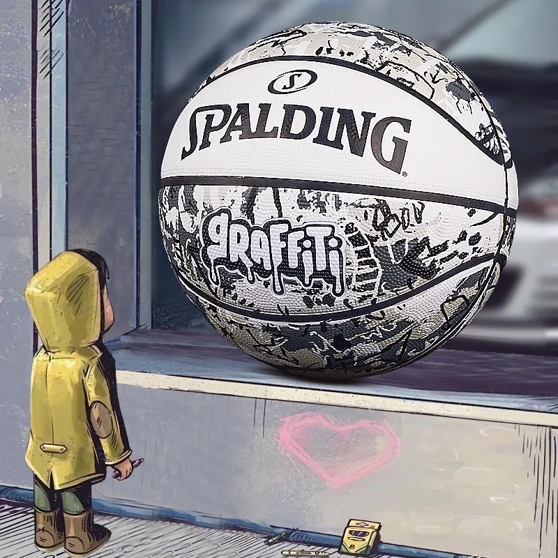 Original Spalding Graffiti Black White Basketball 84-375Y Rubber Wear Resistance Indoor Gaming Training Street Ball Size 7