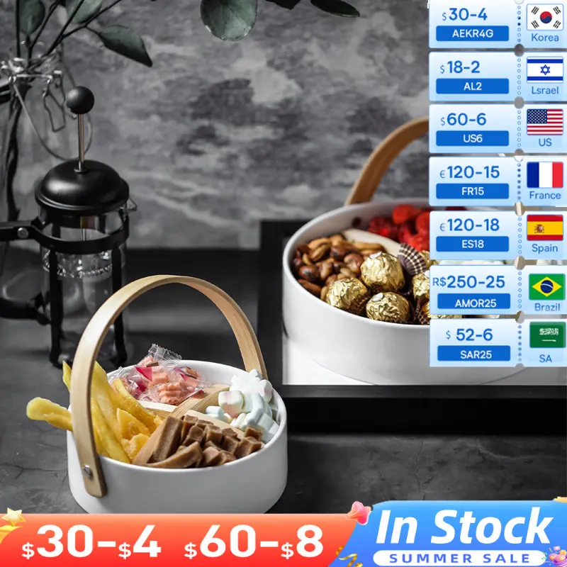 

Простой керамический лоток для хранения с четырьмя ячейками, со съемной подставкой в скандинавском стиле, тарелка для хранения конфет и юве...